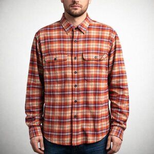 Men's Orvis Long Sleeve Plaid Shirt Button Front Double Pockets Active Fit Size